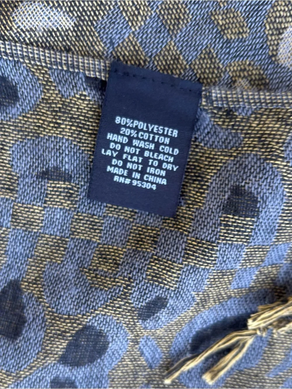 NWOT Unisex Gray/Black/Gold Patterned Long Scarf with Fringes, Size: 68” x 13”